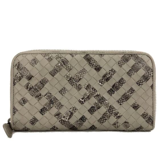 Authentic Bottega Veneta Intrecciato Lambskin Zip Around Long Wallet Gray - Picture 1 of 7